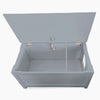 top opening gray litter box storage chest with interior panel