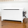 gray cat coming out of large litter box furniture storage chest
