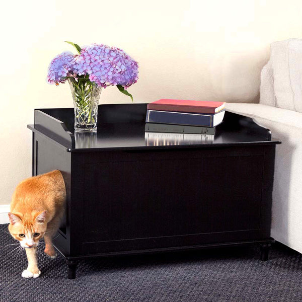 orange cat Designer Catbox Cat Litter Box Enclosure, Hidden, Dog-Proof Pet Furniture with Cover
